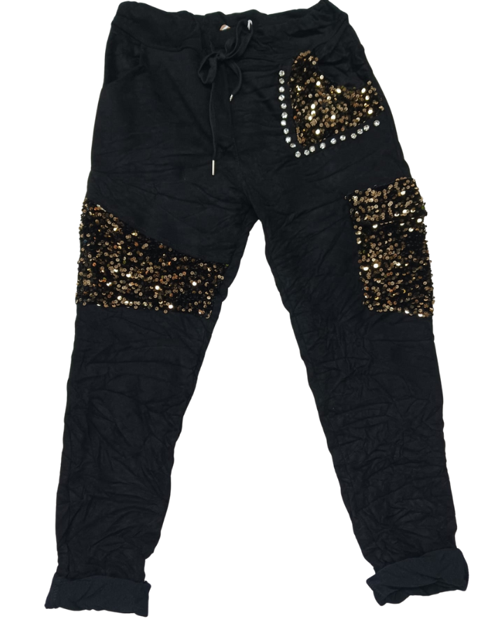 'Silvia' Sequin Patches & Pockets Pants