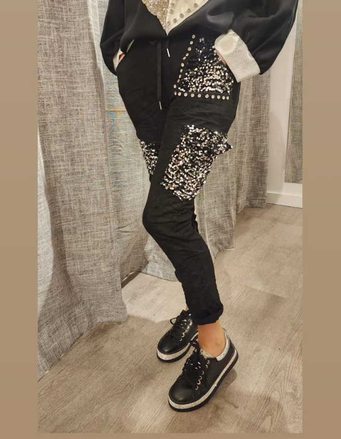 'Silvia' Sequin Patches & Pockets Pants