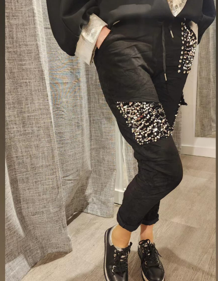 'Silvia' Sequin Patches & Pockets Pants