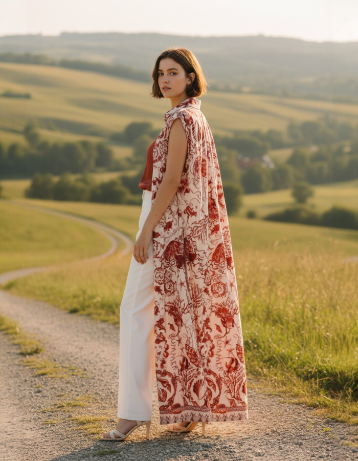Sleeveless Coral Robe Dress