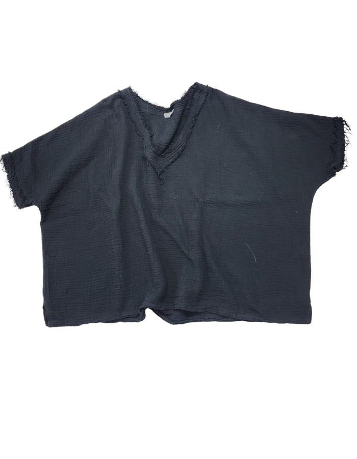 Crinkle Cotton Distressed V-Neck Top