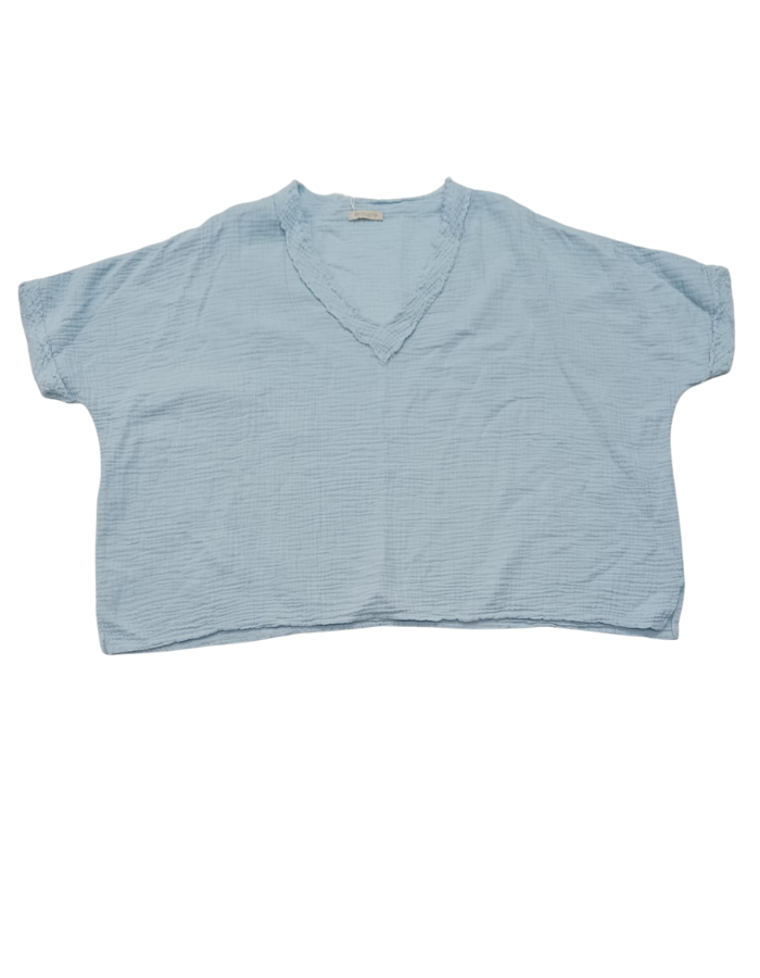 Crinkle Cotton Distressed V-Neck Top