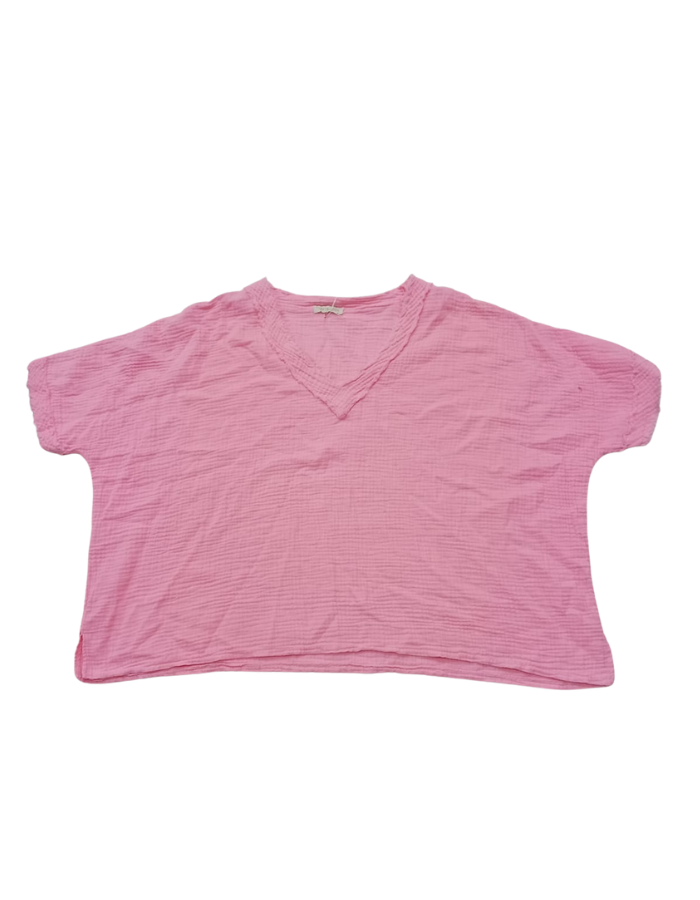 Crinkle Cotton Distressed V-Neck Top
