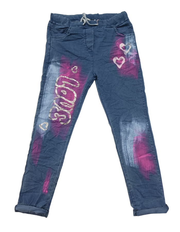Denim Love & Heart Tie-Waist Pants