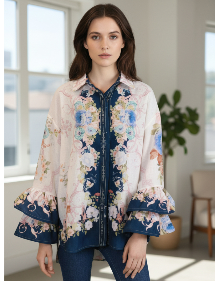 Floral Linen Wide Leg Pants