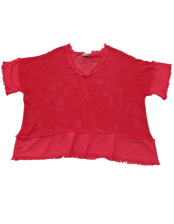 Fringed Mesh & Linen Top