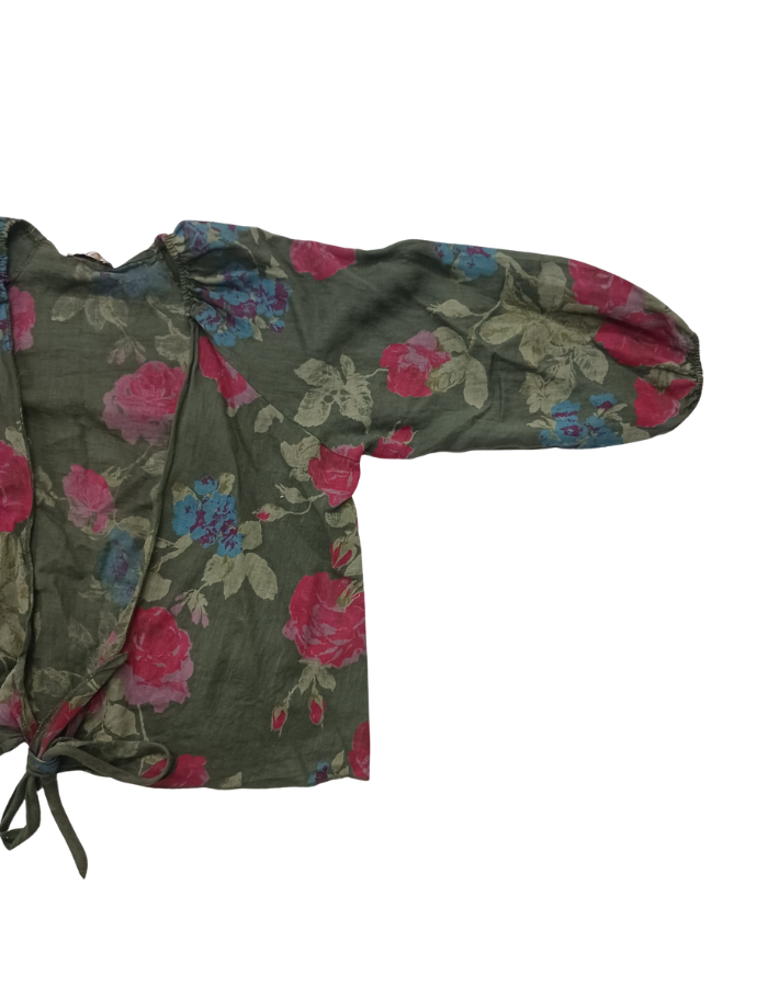 Khaki Linen Floral TIe Jacket