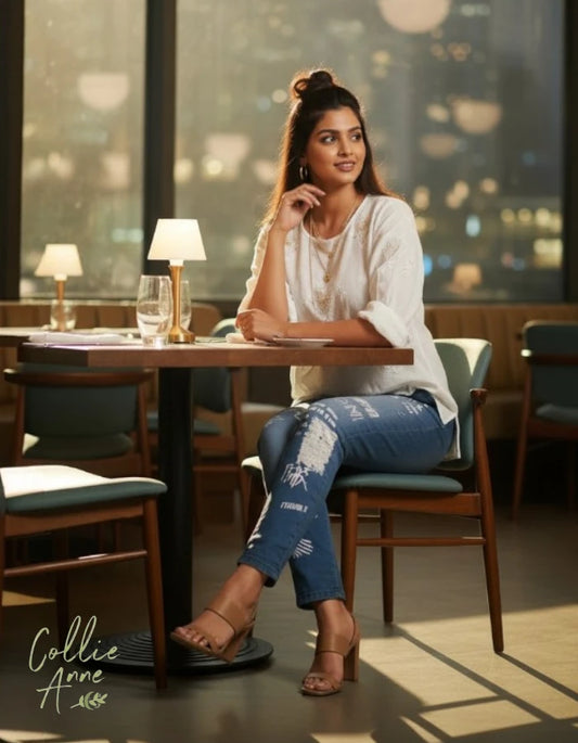 Blue Denim-Look Stretch & Shine Pants - When in Rome