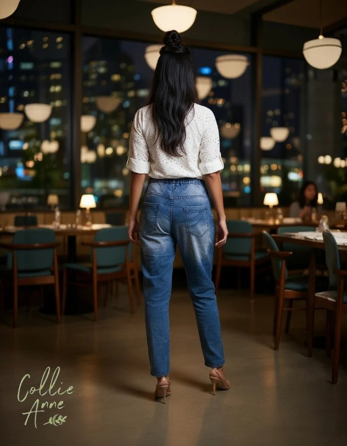 Blue Denim-Look Stretch & Shine Pants - When in Rome