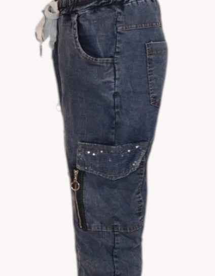 Dark Denim-Look Cargo Pants that Sparkle