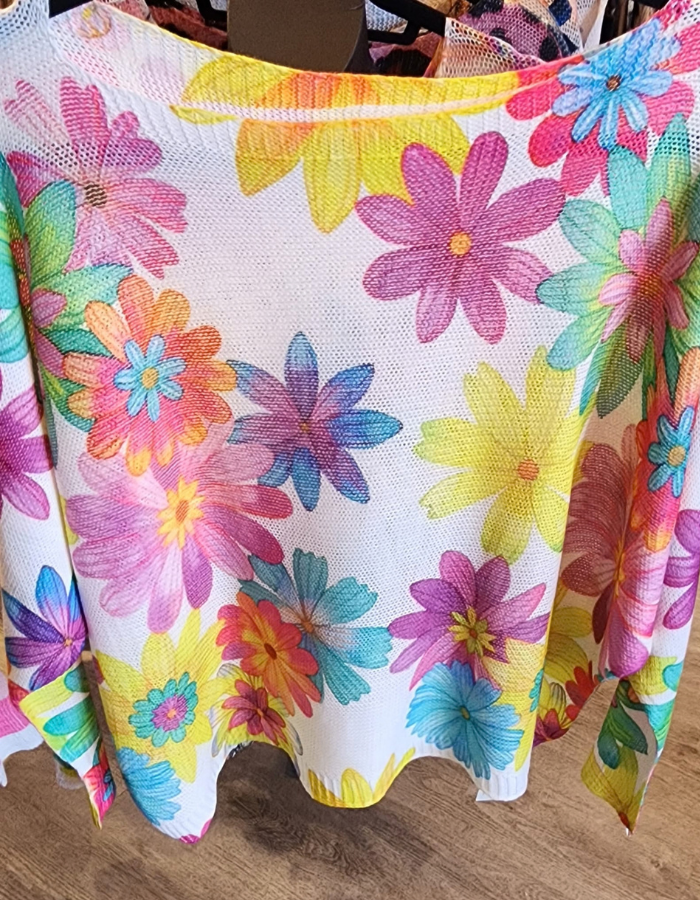 Light-weight Batwing Printed Knit - Colourful Flowers