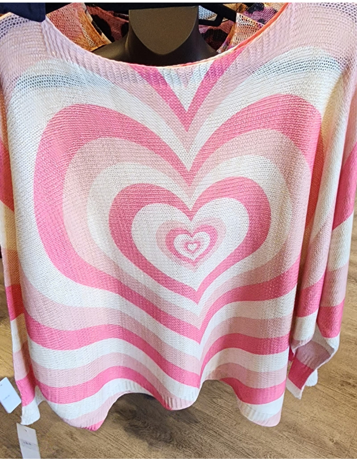Light-weight Batwing Printed Knit - Pink Hearts
