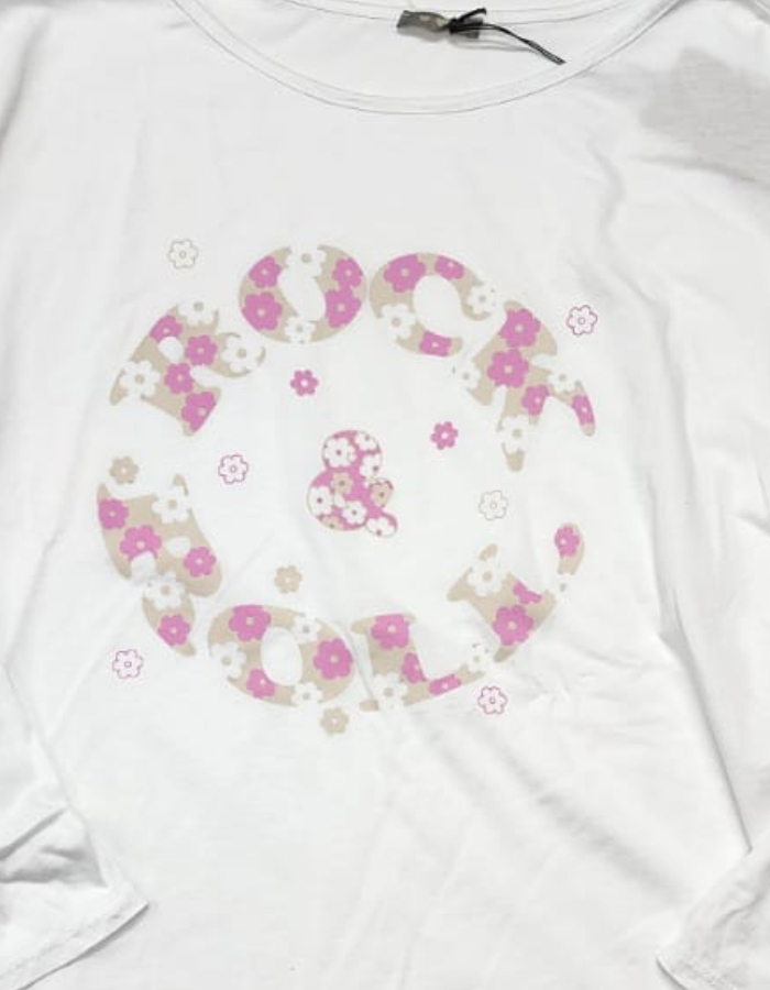 Rock & Roll Flower Print Long Sleeve Top