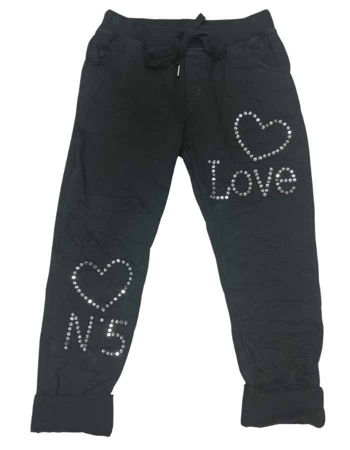 Sequin "Love No.5" Cotton Stretch Pants