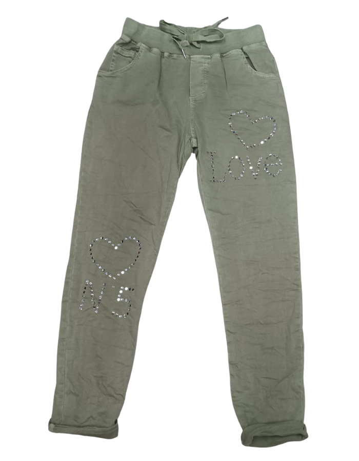 Sequin "Love No.5" Cotton Stretch Pants