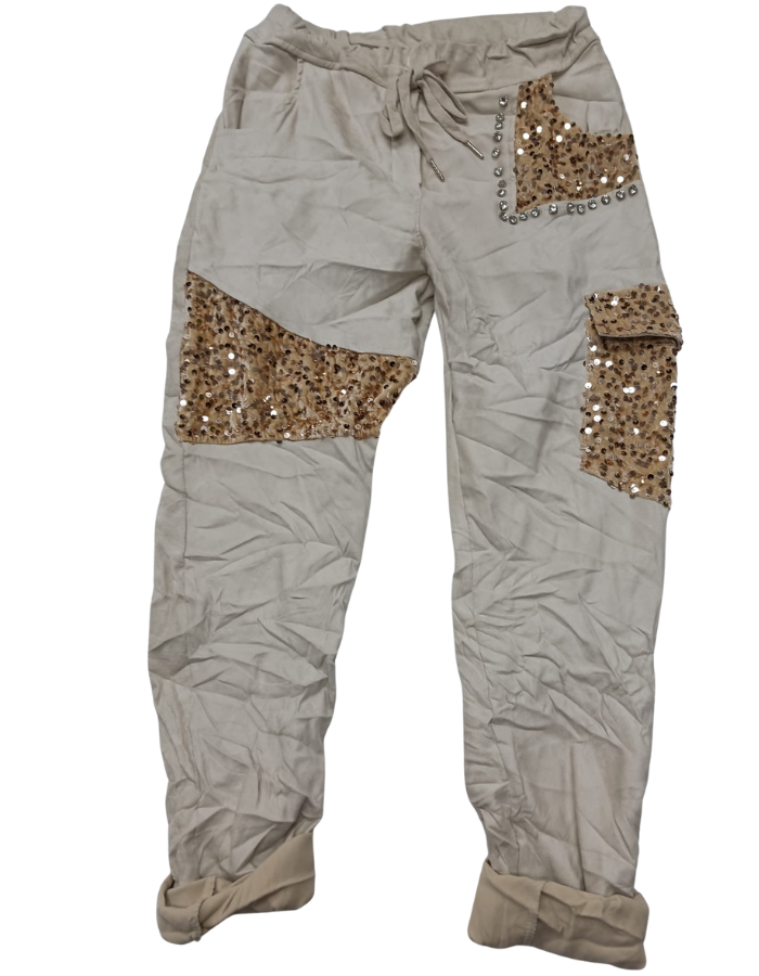 'Silvia' Sequin Patches & Pockets Pants