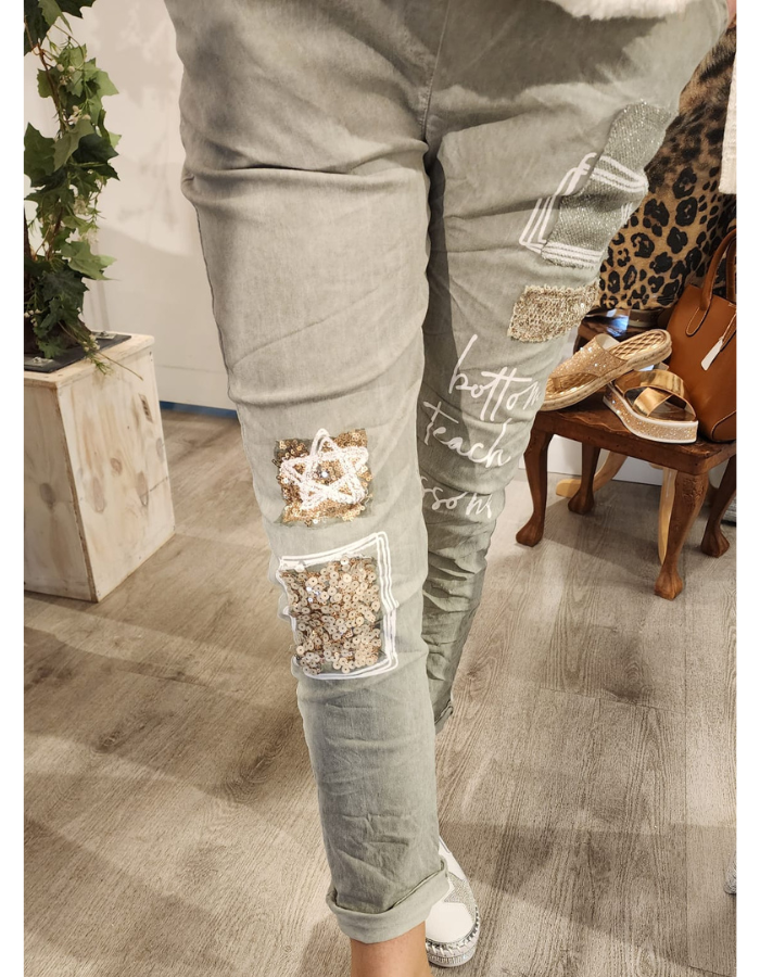 Sparkle Patch Tie Waist Pants