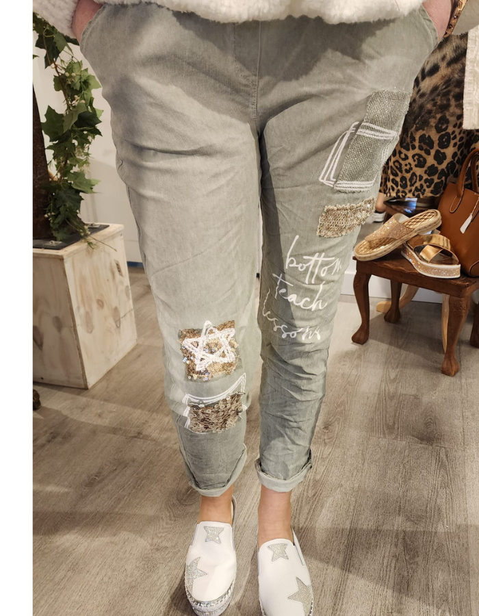 Sparkle Patch Tie Waist Pants