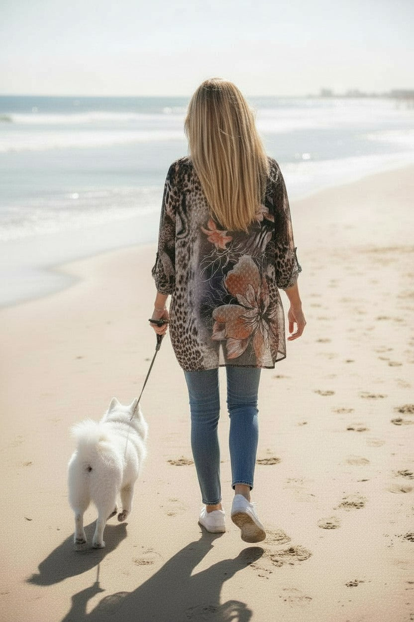 Tiger and Floral Print Viscose Shirt