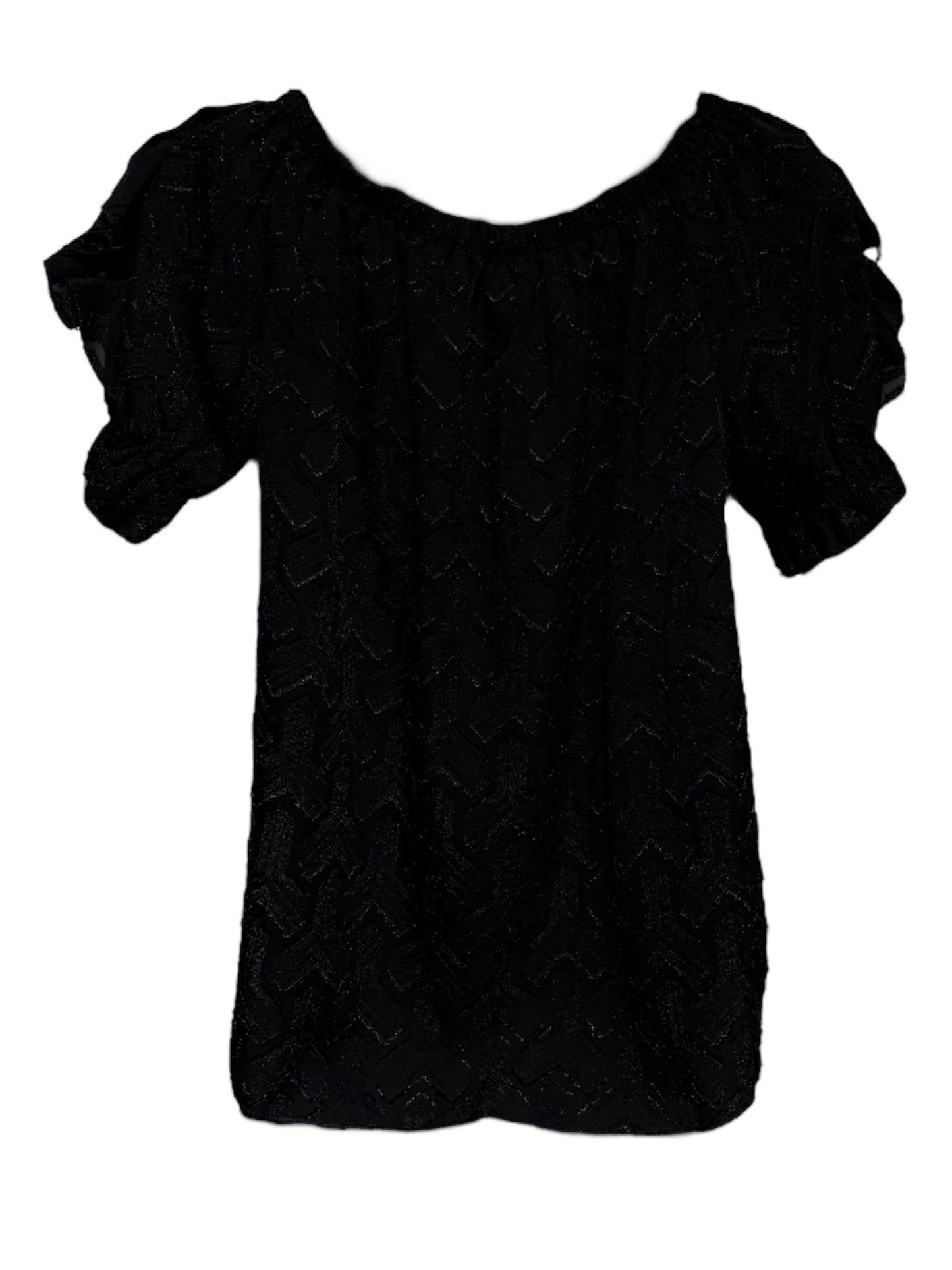 Black Round Neck Top with Frills on Sleeves