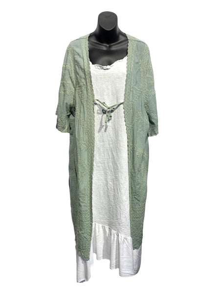 Embroidered 7/8 Length Summer Coat / Sage