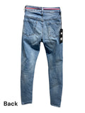 Denim Jeans with Patchwork Detailing and Colourful Belt
