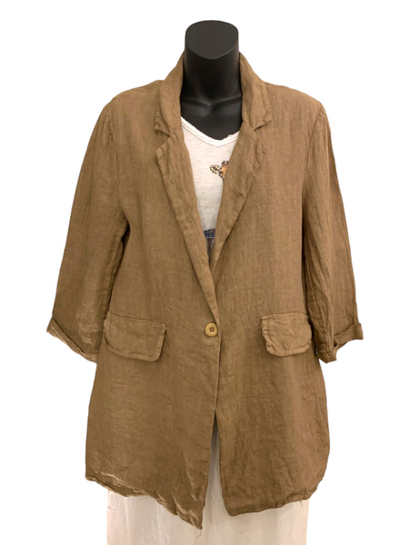 Italian Linen Button Up Jacket with Faux Pockets