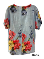 Italian Cotton Floral Print Top with Short Sleeves