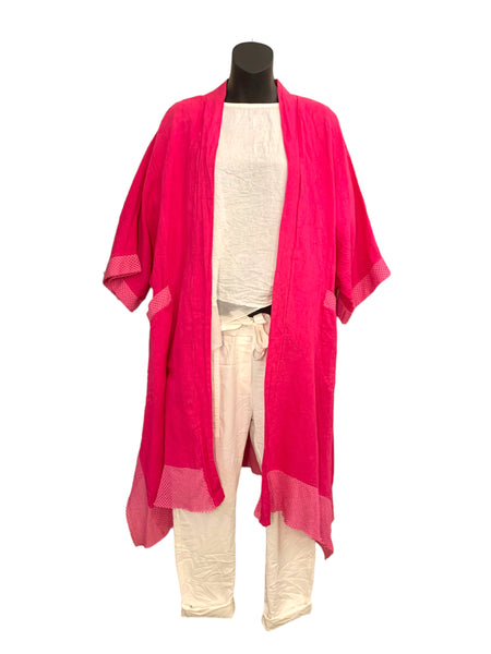 Italian Linen Long Jacket with Cotton Detailing
