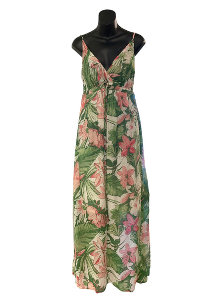 Italian Cotton Floral Sleeveless Dress with Drawstring Waistline