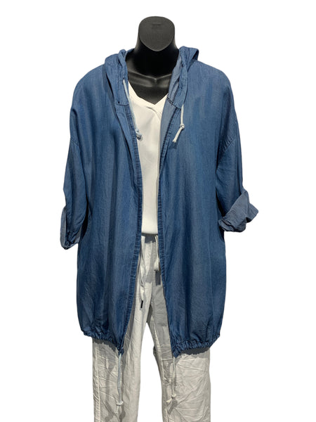 Italian Hooded Jacket with Print and Studded Star Detailing / Denim