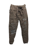 Italian Stretch Pants with Distressed Look Pockets and Cuff Ends