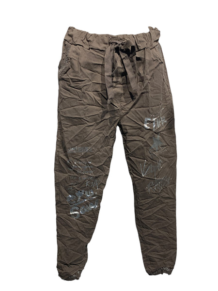 Italian Stretch Pants with Distressed Look Pockets and Cuff Ends