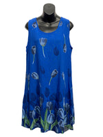 Italian Cotton and Linen Blend Sleeveless Dress / Tulips