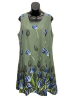 Italian Cotton and Linen Blend Sleeveless Dress / Tulips