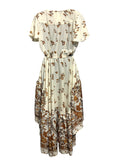 Indian Floral Print Silk Dress with Elasticated Waistline