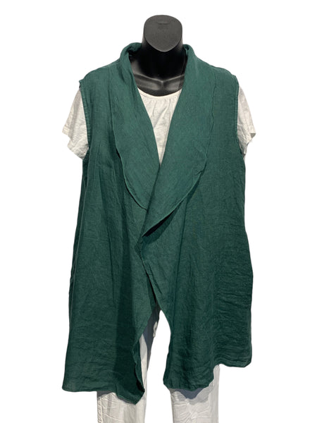 Italian Linen Sleeveless Jacket with Pockets