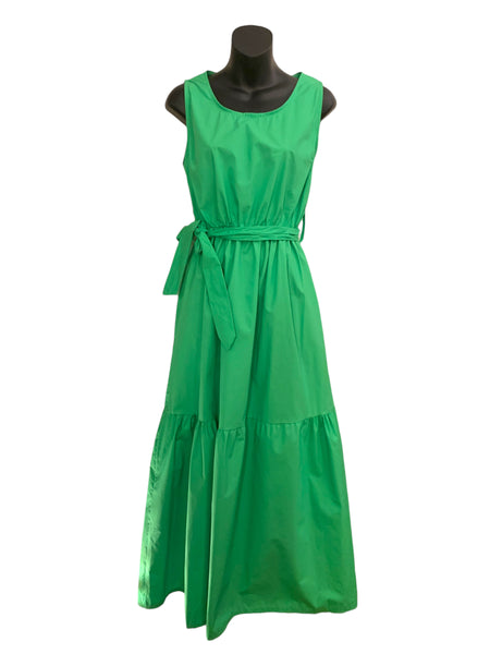 Italian Sleeveless Long Cotton Dress with Elasticated Waistline and Belt