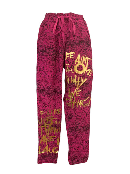 Italian Animal Print Stretch Pants with Wording in Gold