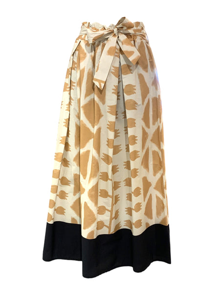 Italian Cotton Long Skirt with Elasticated Waistline and Belt