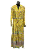 Long Button Up Dress with Drawstring Belt / Yellow