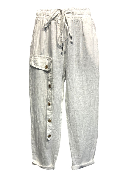 Italian Linen Pants with Faux Pocket and Star Buttons