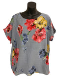Italian Cotton Floral Print Top with Short Sleeves