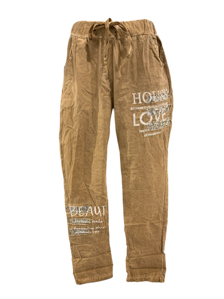 Love Stretch Pants with Sequin and Wording Detailing