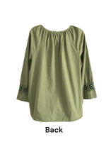 Italian Cotton Long Sleeve Top with Sleeve Detailing / Dark Olive