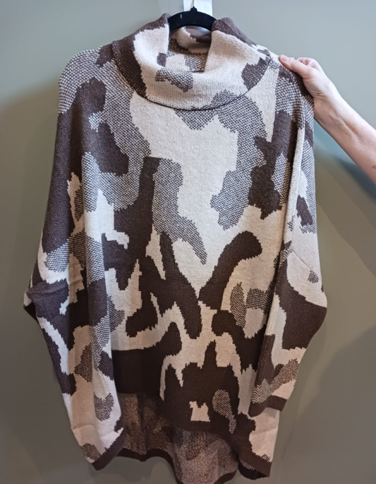 A66 - Long Hi-Lo Knit "Camo" - Brown