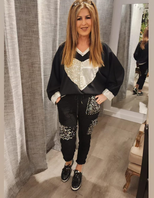 'Silvia' Sequin Patches & Pockets Pants