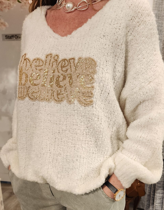 Bucle look "Believe" Drop Shoulder Knit