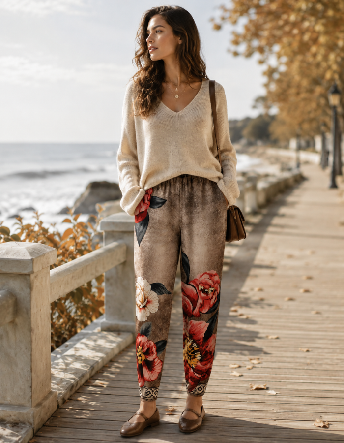 Vintage Rose Straight-Leg Pants