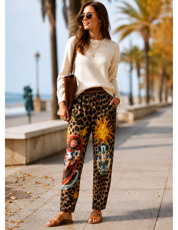 Astrology Pattern Suede Feel Pants